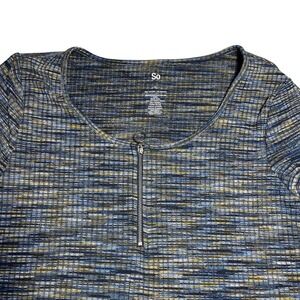 So Long Sleeve Ribbed Knit Midi Dress Zipper Neck Blue Yellow XL